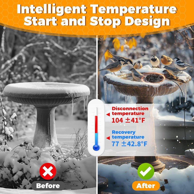 Loyala Bird Bath Heater, 70W Submersible Pond Deicer Bird Bath Deicer Birdbath Water Heater Thermostatic Control Power Saving for Outdoors in Winter (Single ice Melter) - Image 2